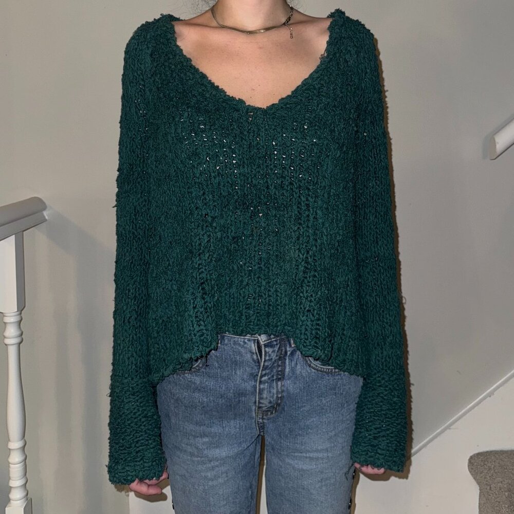 Teal knit, oversized Free People sweater.
